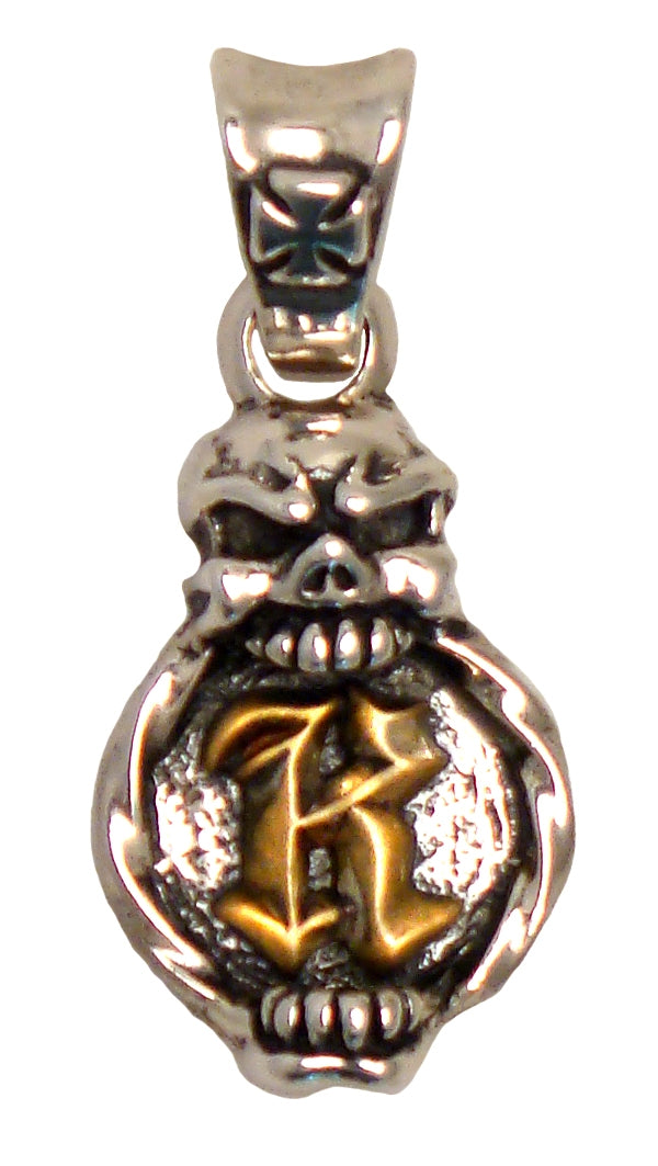 Double Cross by Travis Walker - &quot;SKULL INITIAL&quot; Pendant in Sterling Silver and Brass