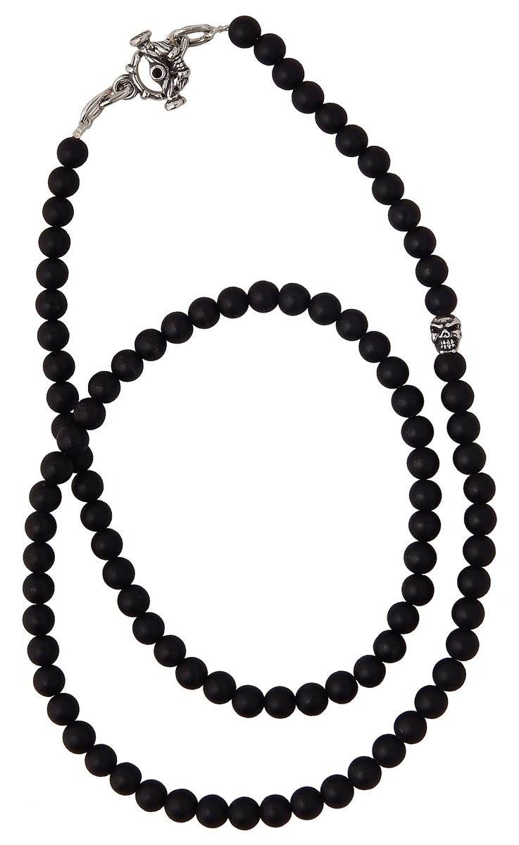 DOUBLE CROSS by Travis Walker - &quot;MATTE ONYX and SKULL&quot; Beaded Necklace - 24&quot;