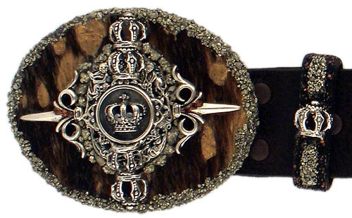 I.V.Y. - &quot;DARK ROYALTY CROWN&quot; Buckle in Sterling Silver with CLEAR Swarovski Crystals and Pyrite Stone Details