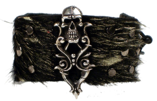 I.V.Y. - &quot;FORBIDDEN COLLECTION - SKULL CUFF&quot; with Metallic Leather and Sterling Silver Accents