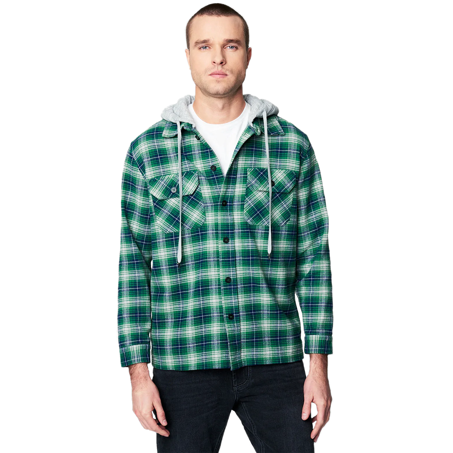 [BLANKNYC] - &quot;SHACKET&quot; in Green Plaid with Hood