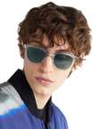 Garrett Leight - "BROADWAY" Sunglasses with "LLG" Frames and Semi-Flat Smoke Blue Lenses