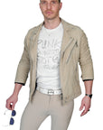Men's John Richmond - "KONSOON" Leather Jacket in Bone