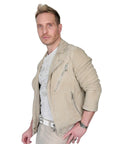 Men's John Richmond - "KONSOON" Leather Jacket in Bone