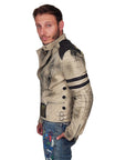 JUNKER DESIGNS - "SERPENT" Leather Biker Jacket in Off-White