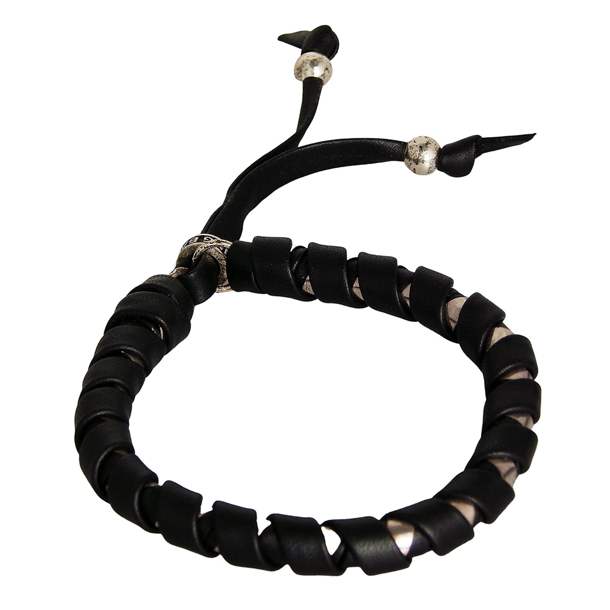 KING BABY - &quot;SILVER AND BLACK&quot; Leather and Silver Wrapped Bracelet