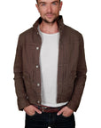 Men's PROSPECTIVE FLOW - "LAWRENCE" Denim Jacket in Olive Brown