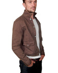 Men's PROSPECTIVE FLOW - "LAWRENCE" Denim Jacket in Olive Brown