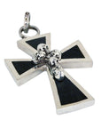 MARCOS - "MULTI-MINI SKULL CROSS" Pendant in Sterling Silver with inlaid Ebony Wood
