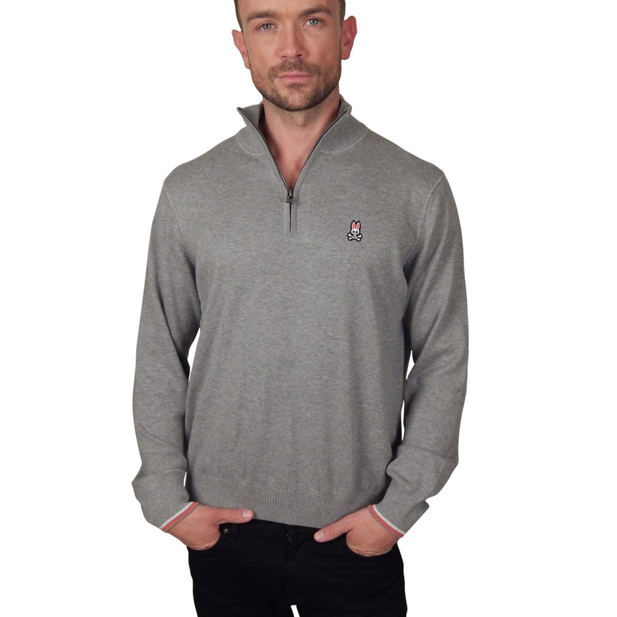PSYCHO BUNNY - &quot;1/4 ZIP Sweater&quot; in Grey