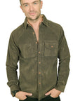 Men's PROSPECTIVE FLOW - "AOMORI" Micro-Corduroy Shirt in Olive