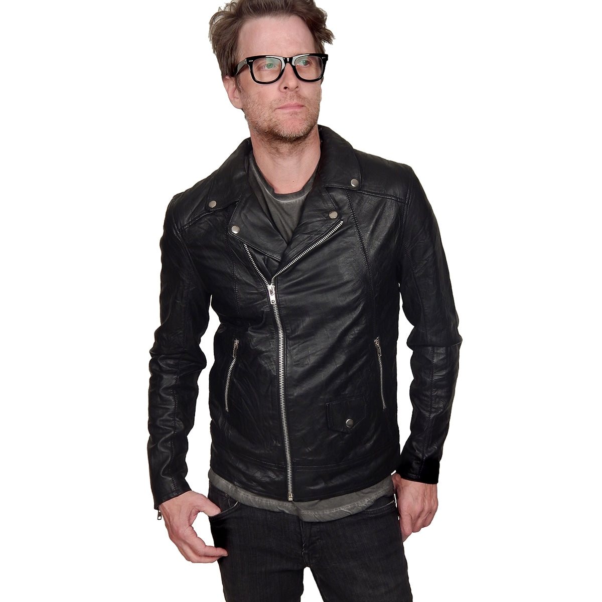 RELIGION CUTTER Leather Jacket in Jet Black