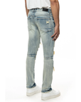 Smoke Rise - "HALFORD" Layered Heavy Rip & Repair Jeans in Aspen Blue