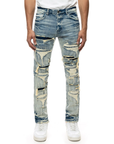 Smoke Rise - "HALFORD" Layered Heavy Rip & Repair Jeans in Aspen Blue