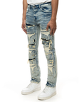 Smoke Rise - "HALFORD" Layered Heavy Rip & Repair Jeans in Aspen Blue