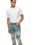 Smoke Rise - "HALFORD" Layered Heavy Rip & Repair Jeans in Aspen Blue