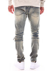 Smoke Rise - "NEIL" Plaid Backed MOTO Jean in Heritage Blue