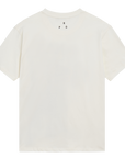 An off-white short-sleeve crewneck t-shirt shown from the back, featuring a small black 'R P D' logo printed vertically on the upper back.