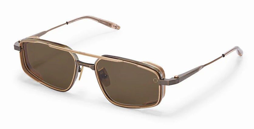 AKONI - "ATLANTIS" Sunglasses in Antique Gold with Brushed 12k Gold - Crystal Sand and Dark Brown Lenses