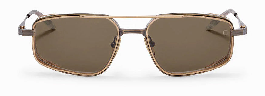 AKONI - "ATLANTIS" Sunglasses in Antique Gold with Brushed 12k Gold - Crystal Sand and Dark Brown Lenses