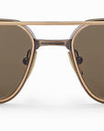 AKONI - "ATLANTIS" Sunglasses in Antique Gold with Brushed 12k Gold - Crystal Sand and Dark Brown Lenses