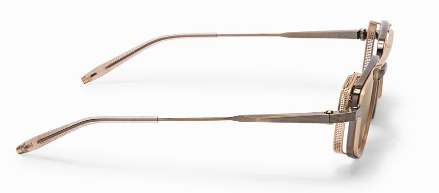 AKONI - "ATLANTIS" Sunglasses in Antique Gold with Brushed 12k Gold - Crystal Sand and Dark Brown Lenses