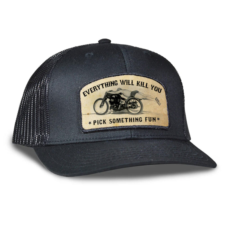 Sticks & Stones – Flying Motorcycle Archie Trucker Hat in Black