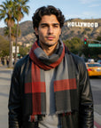C’N’C Costume National - “STRIATO” Grey and Red Foulard Scarf