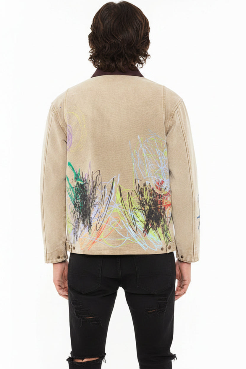 CULT OF INDIVIDUALITY - "SCRIBBLE" Canvas Jacket in Beige