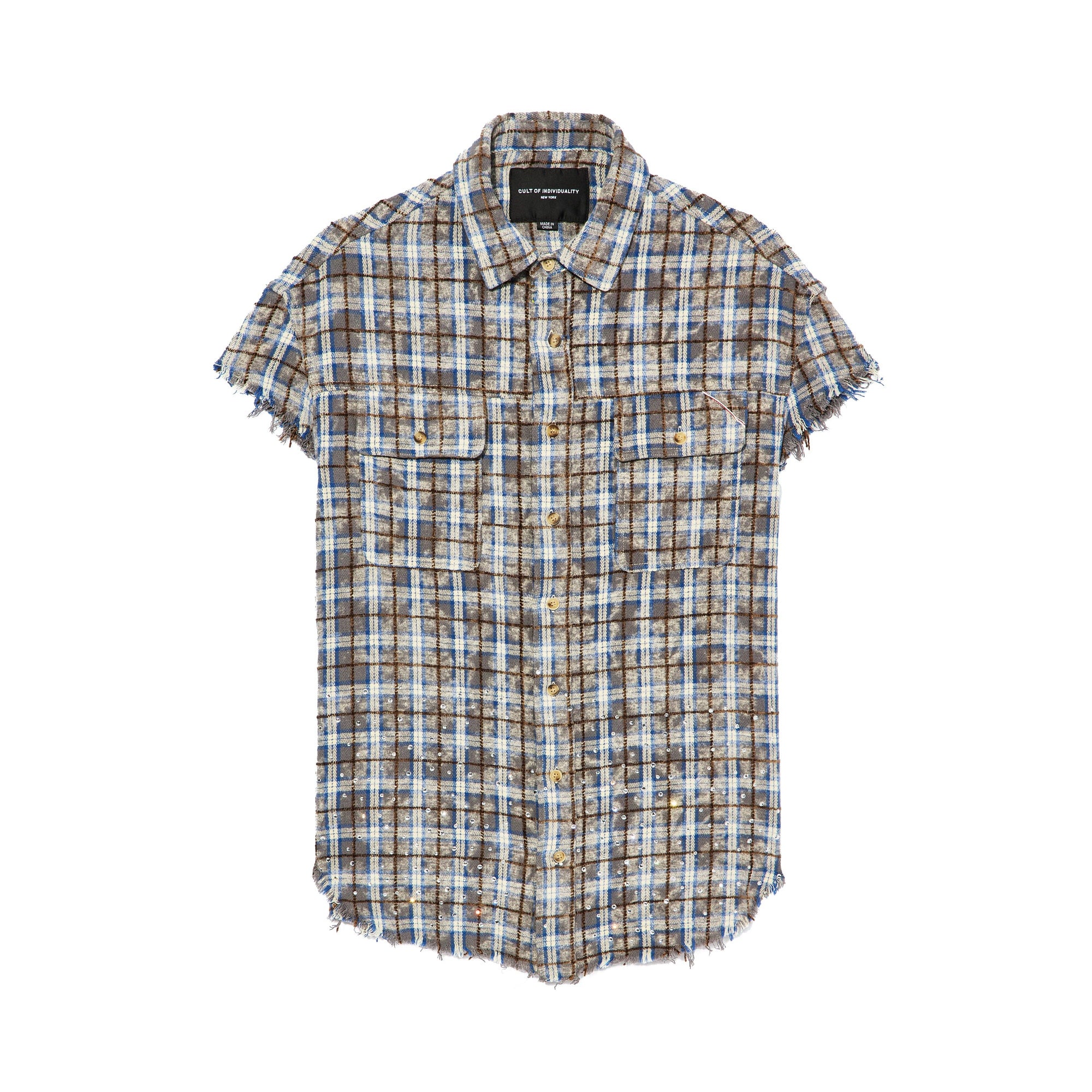 Plaid short-sleeve shirt on a white background