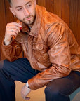 COWBOYS & DEMONS- "WHISKEY" Brown Leather Jacket