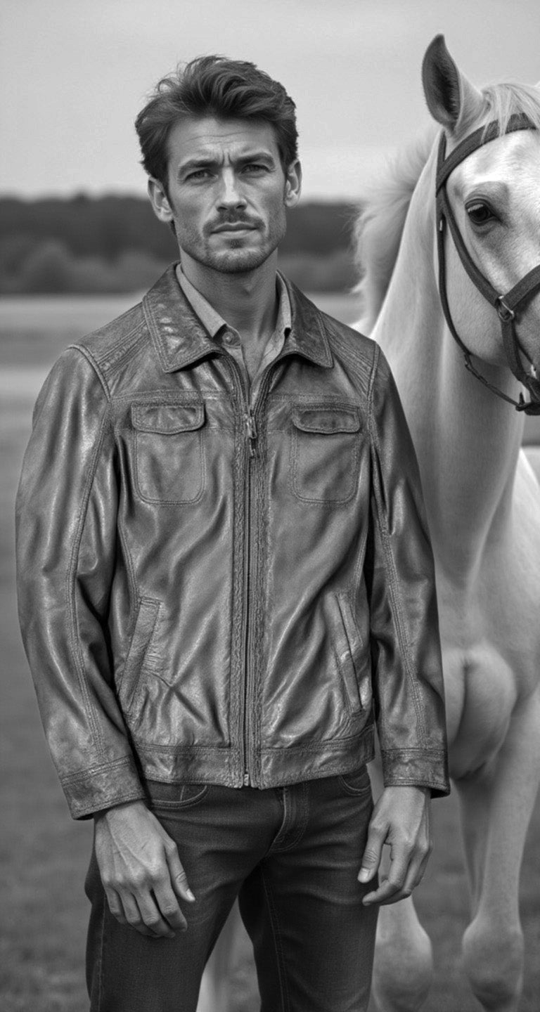 COWBOYS &amp; DEMONS- &quot;WHISKEY&quot; Brown Leather Jacket with Diamond Vintage Key Pull