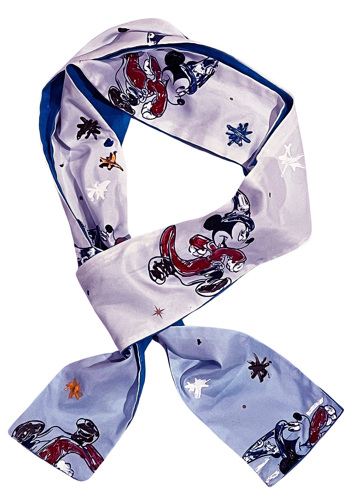 COWBOYS and DEMONS - &quot;FANTASIA&quot; SCARF with Hand Dyed Blue Ends and Acrylic Accents
