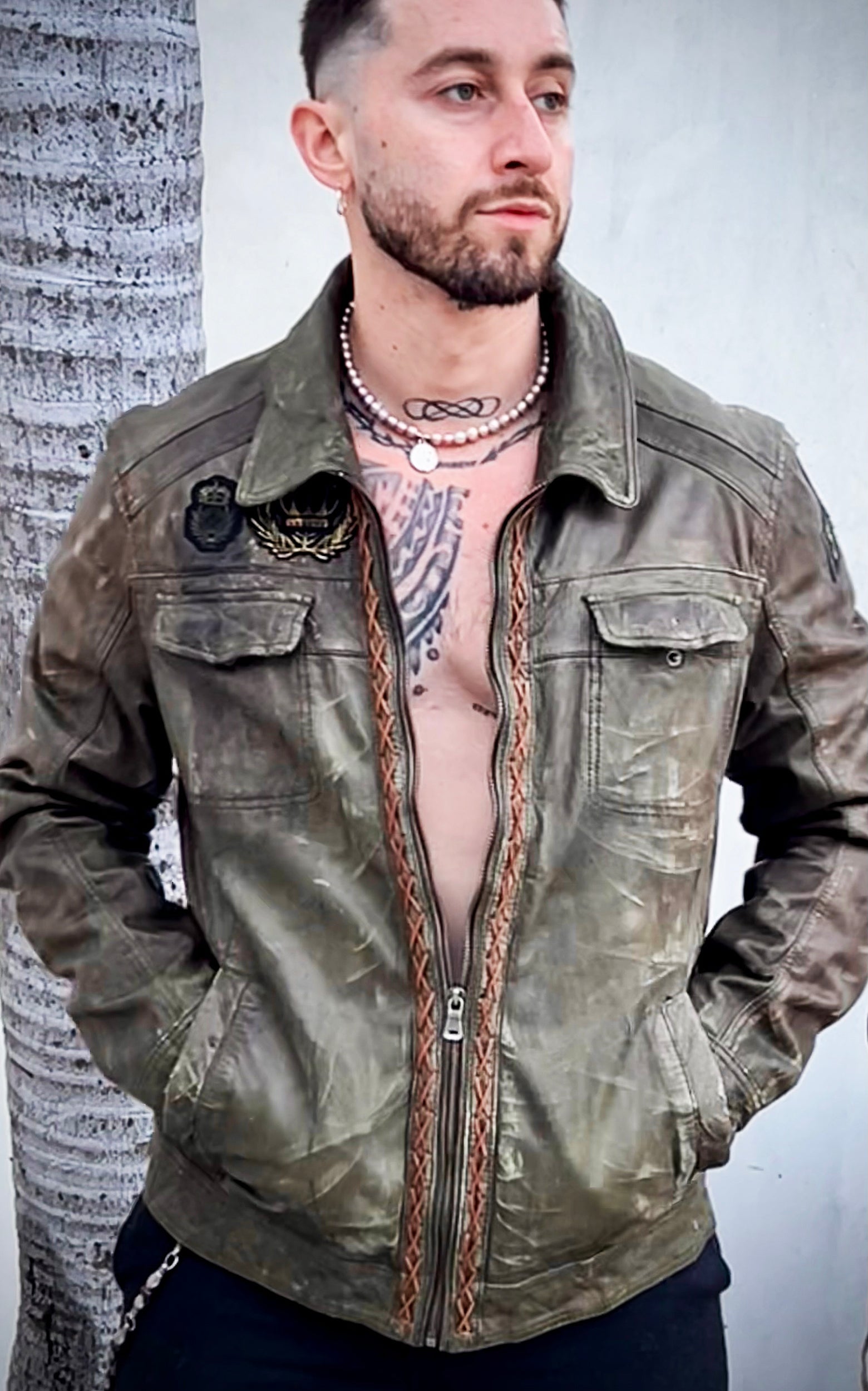 COWBOYS &amp; DEMONS - &quot;TWISTED&quot; Leather Jacket in Vintage Green