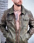COWBOYS & DEMONS - "TWISTED" Leather Jacket in Vintage Green