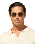 Garrett Leight - "DOC" Sunglasses with Champagne Frames and Semi-Flat Emerald Lenses