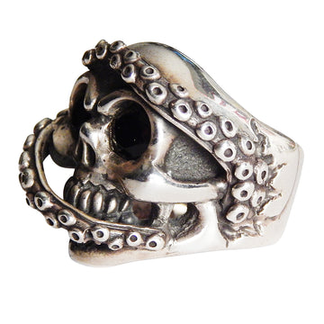 DOUBLE CROSS by Travis Walker - "CHOMPS KRAKEN 3-D RING" w/Black CZ Stones