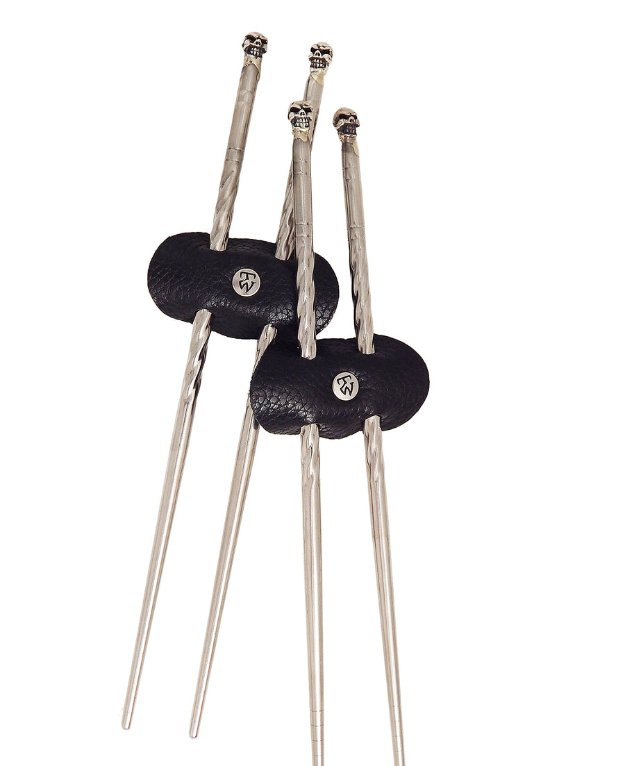 DOUBLE CROSS by Travis Walker - "CHOPSTICKS" in Steel with SILVER SKULLS