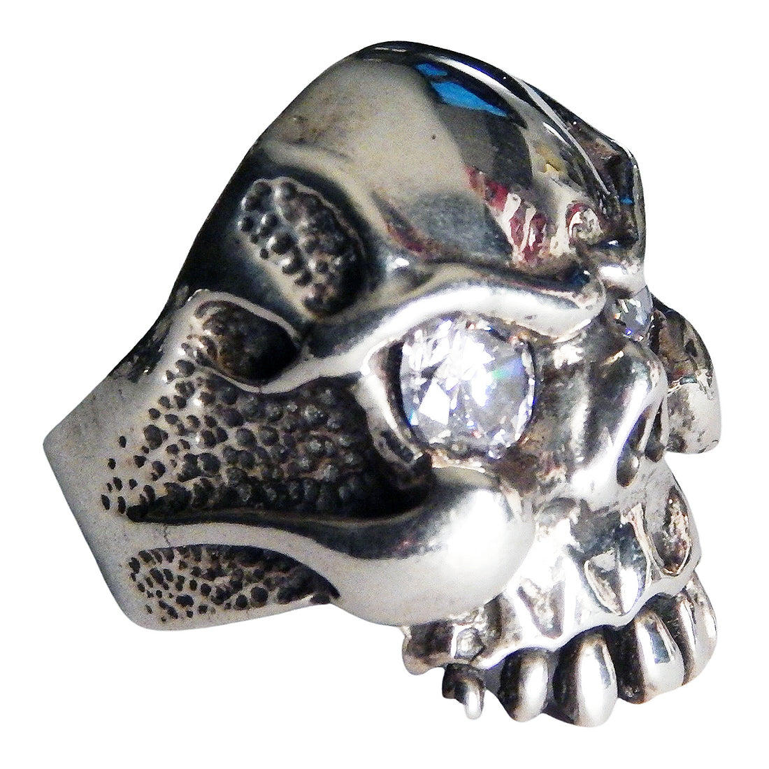 DOUBLE CROSS by Travis Walker - "TOOTHLESS SKULL" Ring with Large CZs