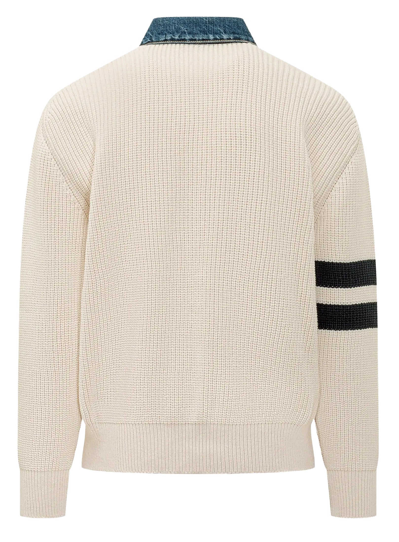 DSquared2 - "DENIM MIX CARDIGAN" in Off-White Knit with a Denim Collar and Placket