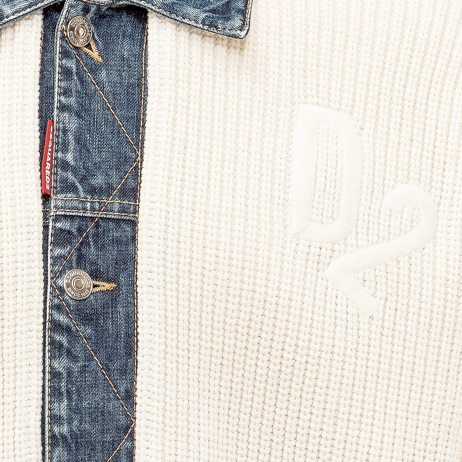 DSquared2 - "DENIM MIX CARDIGAN" in Off-White Knit with a Denim Collar and Placket