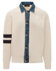 DSquared2 - "DENIM MIX CARDIGAN" in Off-White Knit with a Denim Collar and Placket
