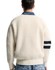 DSquared2 - "DENIM MIX CARDIGAN" in Off-White Knit with a Denim Collar and Placket