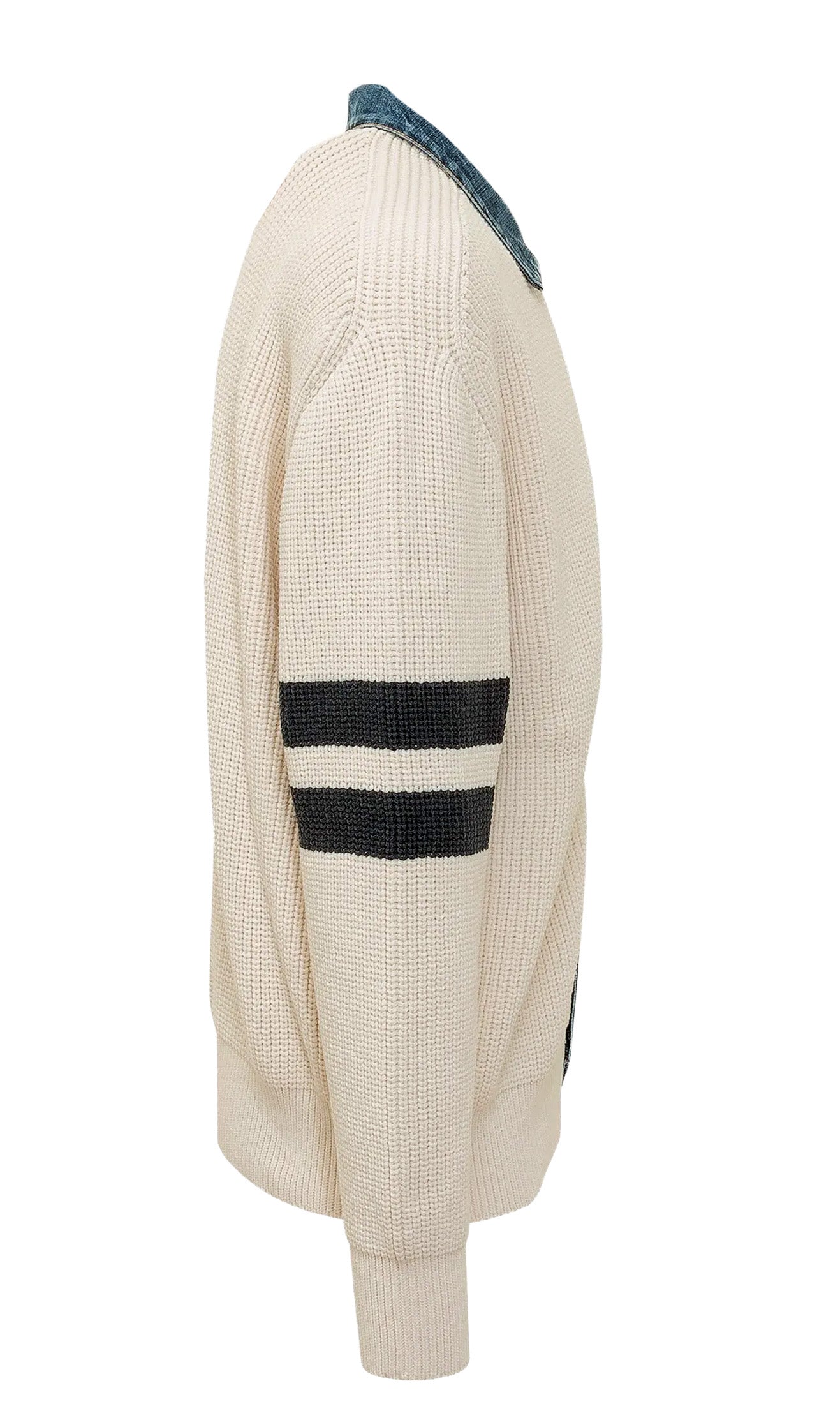 DSquared2 - "DENIM MIX CARDIGAN" in Off-White Knit with a Denim Collar and Placket