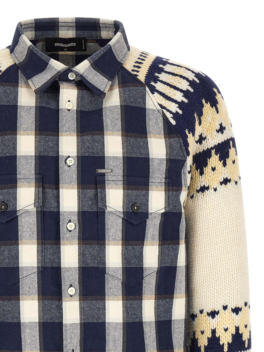 DSquared2 - "HYBRID CHECK DRAWSTRING SHIRT" Flannel and Knit