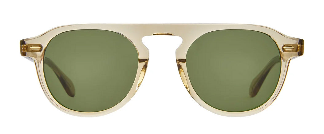 Garrett Leight - "HARDING" Sunglasses with Brew Crystal Frames with Semi-Flat Pure Green Lenses