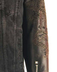 John Richmond - "RISCHIO" Denim and Laser Cut Leather Jacket in Black
