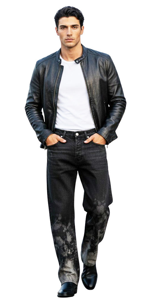 John Richmond - "MALOPO" Woven Wide Leg Black Pants, Shine and Fade Details