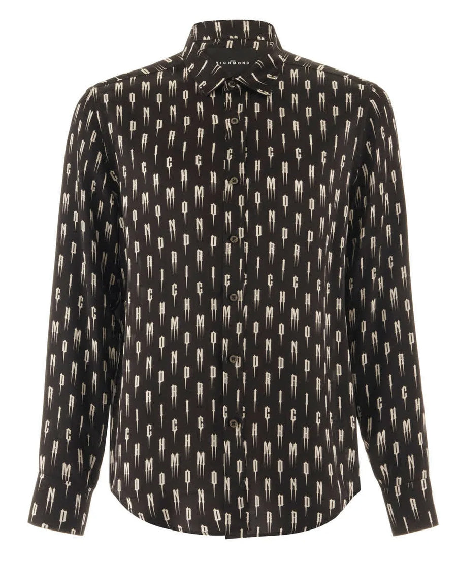 John Richmond – Men's Letizik Patterned Long Sleeved Shirt in Black