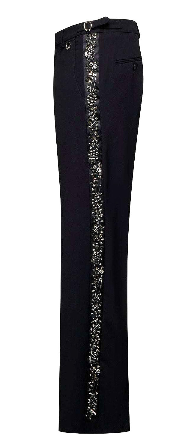 Black pants with decorative elements on a white background